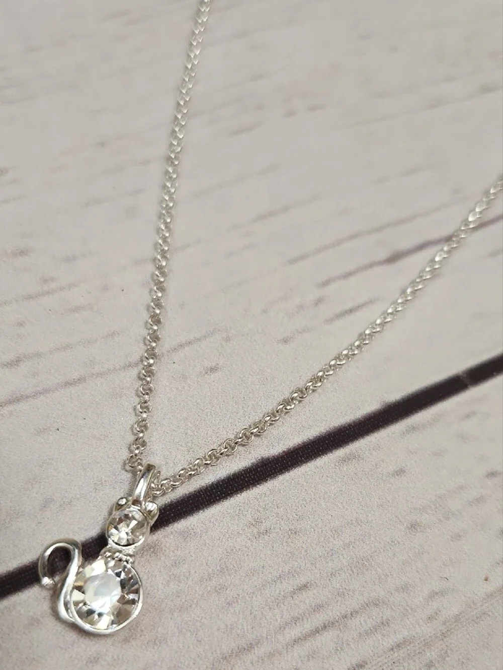 Crystal Cat Pendant Necklace in Silver